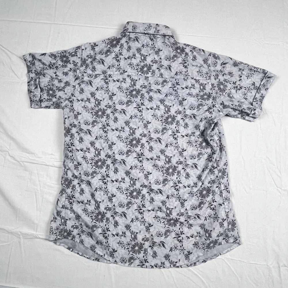 Banana Republic Mens Small Gray Floral Short Sleeve Button-Up Shirt Cotton Blend